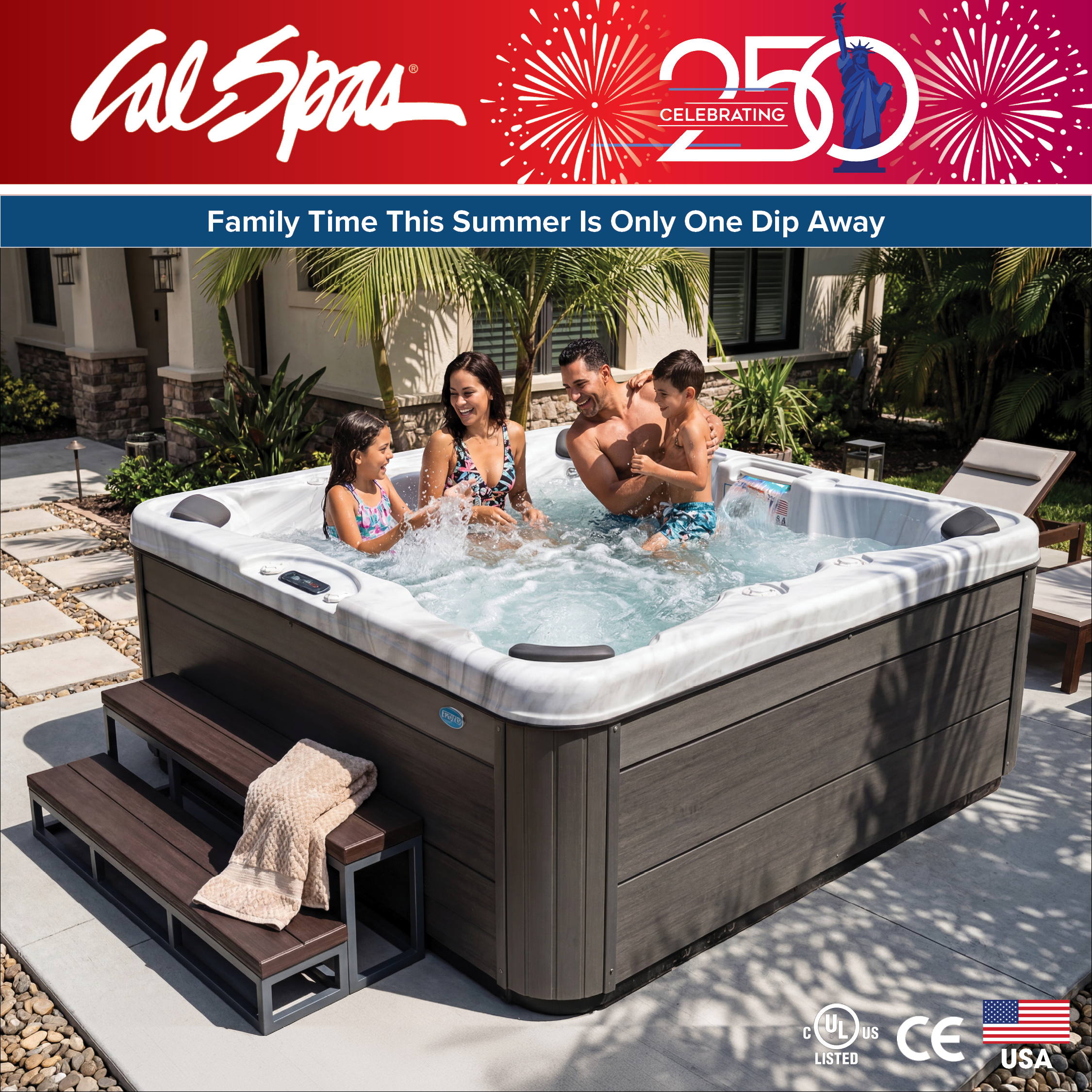Calspas hot tub being used in a family setting - Longview